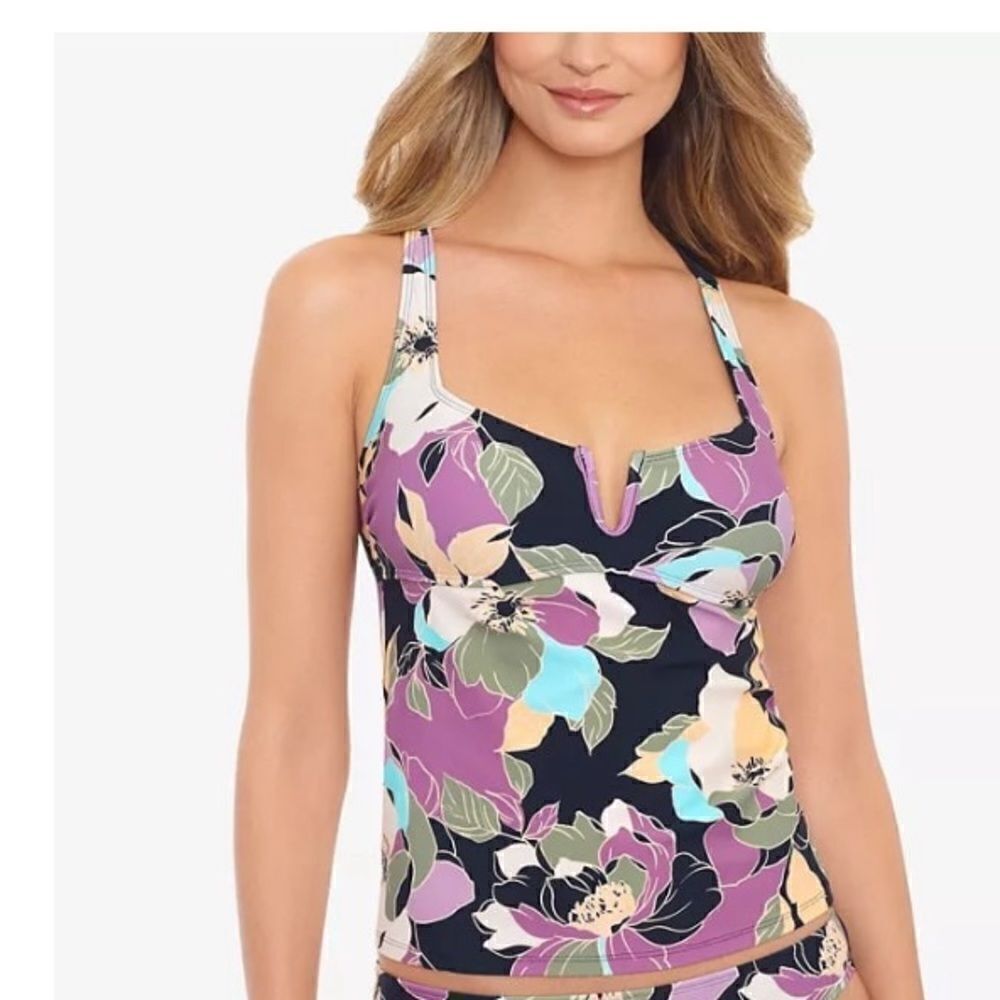 Salt + Cove BLACK MULTI Midnight Bloom V-Wire Tankini Swim Top, NWT Small size